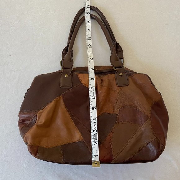 Necessary Objects Patchwork Handbag Vegan Leather Satchel Purse - Picture 12 of 12